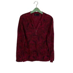 IZAC Shirt Large Mens Long Sleeve Cotton Button Up Maroon Minimal Classic